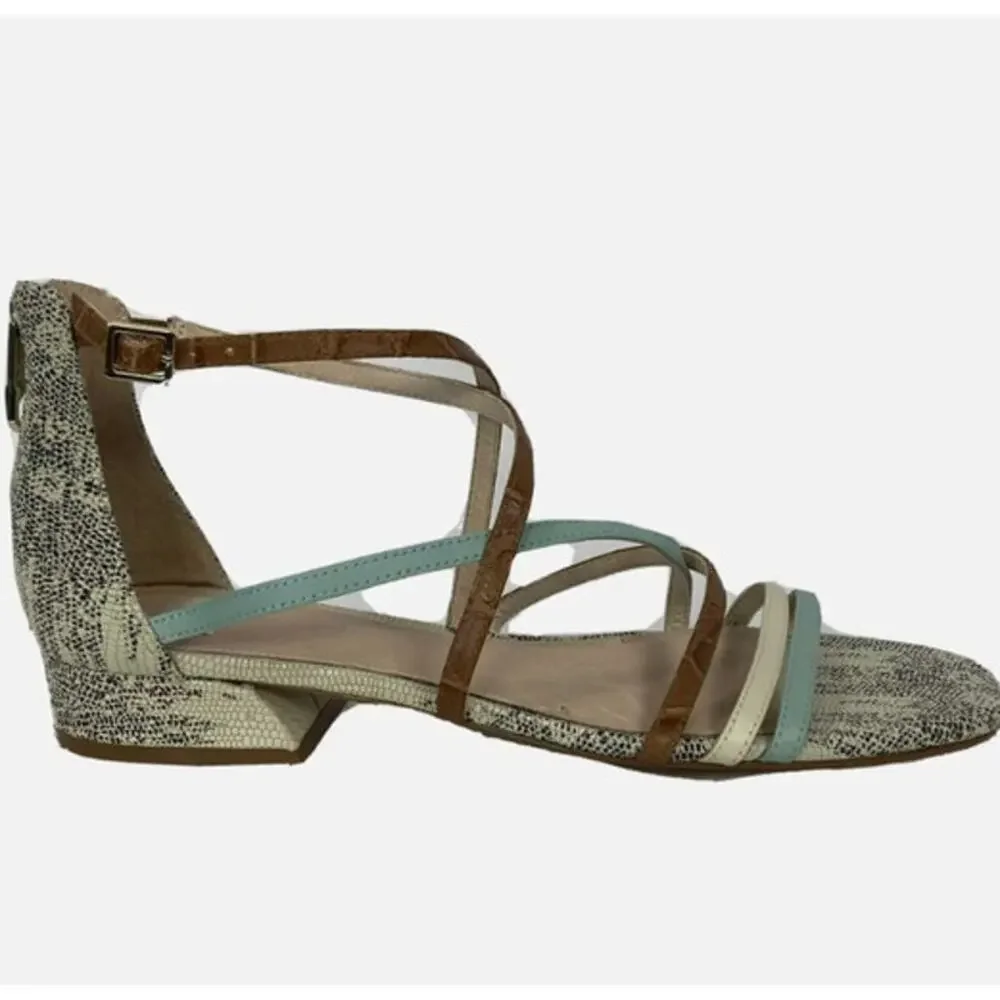 LOUISE et CIE 'Eleri' Women's 8M Square Toe Leather Sandal Tan Cream Aqua